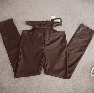NWT Faux Leather Cut Out Skinny Trousers Sz 6